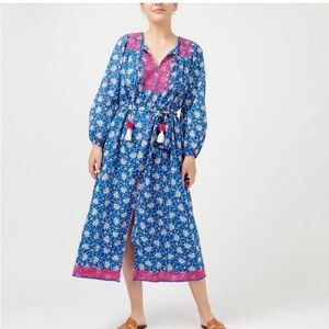J. Crew Blue and Pink Floral Midi Dress
